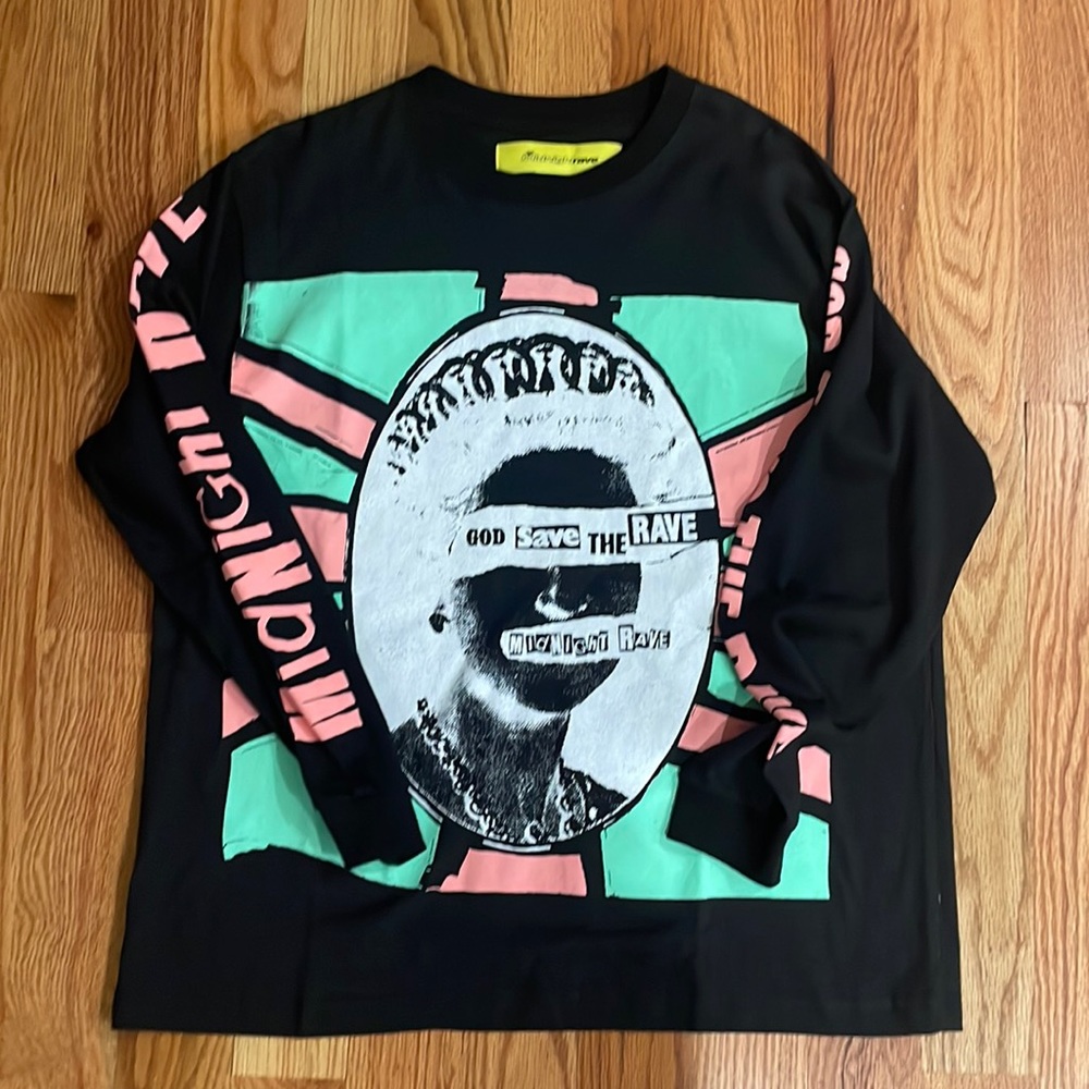 Midnight Rave “god save the rave” long sleeve T-shirt sz xl Brand New A$AP Rocky